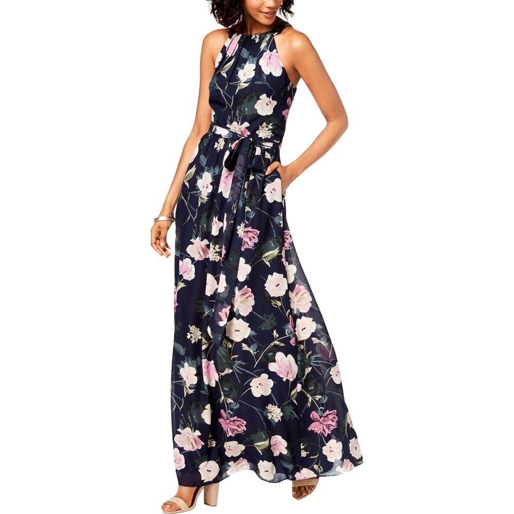 NWT Navy floral maxi gown chiffon dress